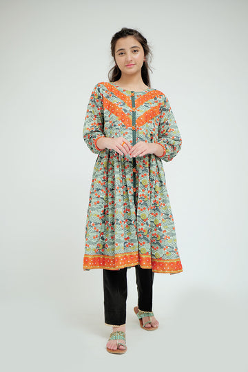 GAA-02625 | Green & Multicolor | Casual Kurta | Cotton  Lawn Printed